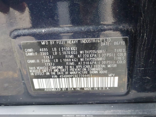 45022233 :رقم المزاد ، 4S4BRDPC6E2204461 vin ، 2014 Subaru Outback 3.6r Limited مزاد بيع