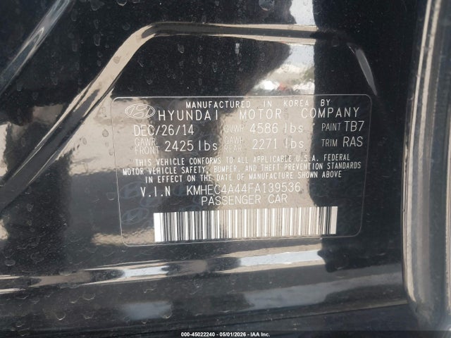 2015 Hyundai Sonata Hybrid მანქანა იყიდება აუქციონზე, vin: KMHEC4A44FA139536, აუქციონის ნომერი: 45022240