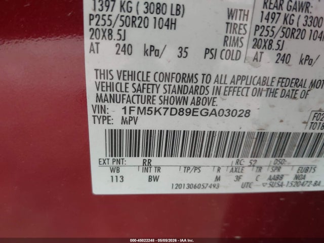 Ford EXPLORER XLT 2014 1FM5K7D89EGA03028 Image 9