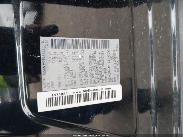 Aukcja sprzedaży 2013 Infiniti Jx35, vin: 5N1AL0MM5DC341970, numer aukcji: 45022255