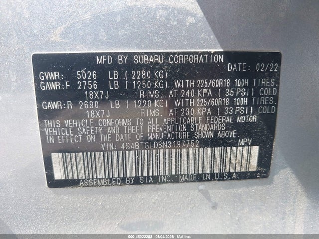 Subaru Outback Onyx Edition Xt 2022 4S4BTGLD8N3197752 Image 9
