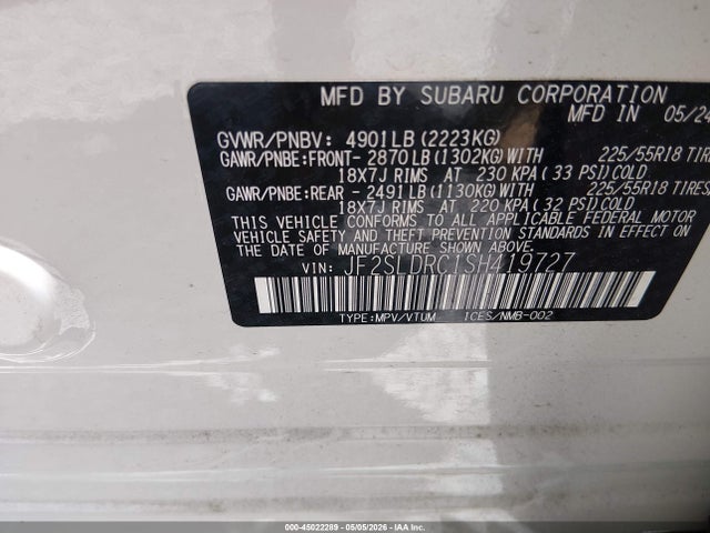 45022289 :رقم المزاد ، JF2SLDRC1SH419727 vin ، 2025 Subaru Forester Limited مزاد بيع
