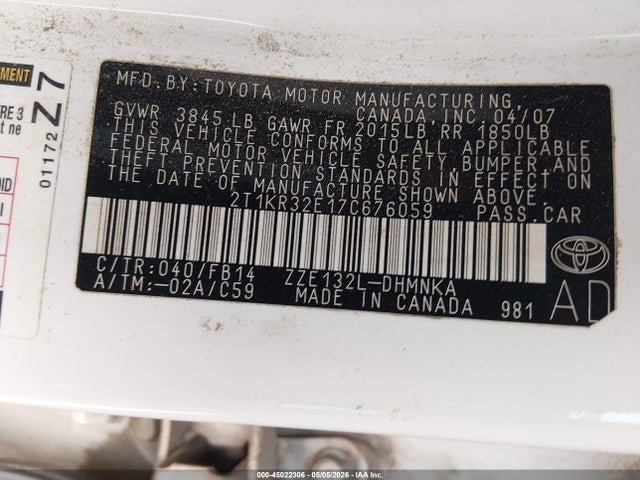 Aukcja sprzedaży 2007 Toyota Matrix Xr, vin: 2T1KR32E17C676059, numer aukcji: 45022306