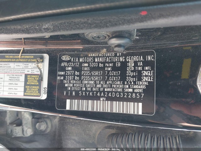 Продаж на аукціоні авто 2013 Kia Sorento Lx V6, vin: 5XYKT4A24DG322857, номер лоту: 45022308