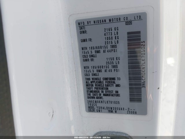 Aukcja sprzedaży 2020 Nissan Nv200  Cargo S Xtronic Cvt, vin: 3N6CM0KN7LK701025, numer aukcji: 45022314