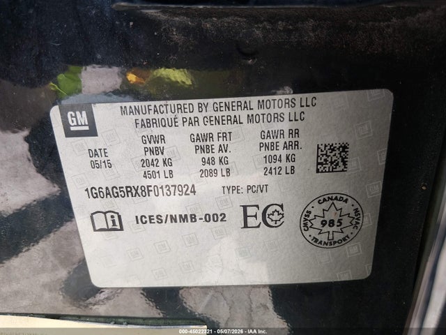 Aukcja sprzedaży 2015 Cadillac Ats Standard, vin: 1G6AG5RX8F0137924, numer aukcji: 45022321