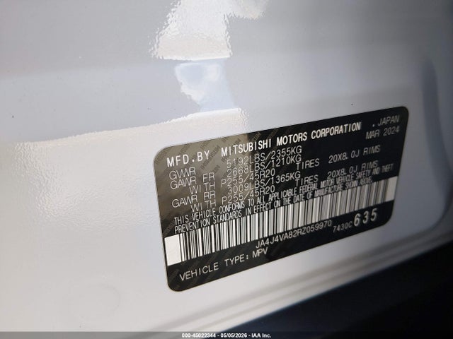 Aukcja sprzedaży 2024 Mitsubishi Outlander Se 2.5 S-awc, vin: JA4J4VA82RZ059970, numer aukcji: 45022344