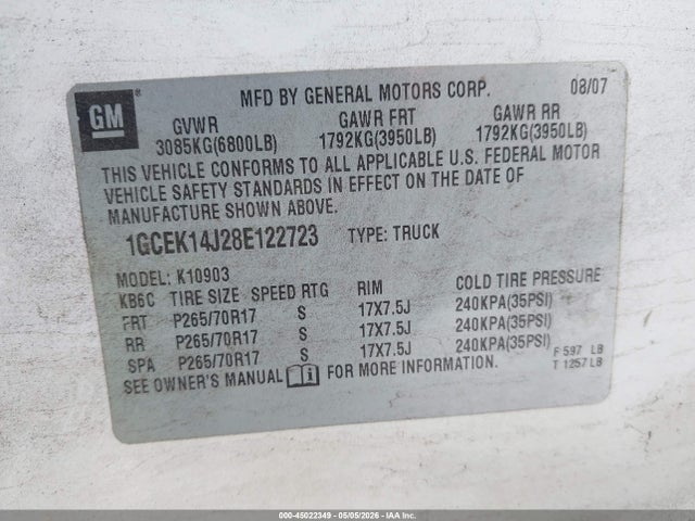 Продажа на аукционе авто 2008 Chevrolet Silverado 1500 Work Truck, vin: 1GCEK14J28E122723, номер лота: 45022349