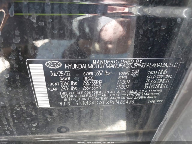 Продажа на аукционе авто 2023 Hyundai Santa Fe Limited, vin: 5NMS4DALXPH485433, номер лота: 45022358
