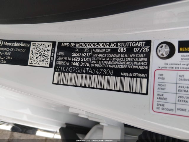 Aukcja sprzedaży 2026 Mercedes-benz S 580 4matic, vin: W1K6G7GB4TA347308, numer aukcji: 45022370