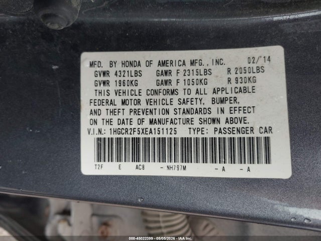 Продажа на аукционе авто 2014 Honda Accord Sport, vin: 1HGCR2F5XEA151125, номер лота: 45022399