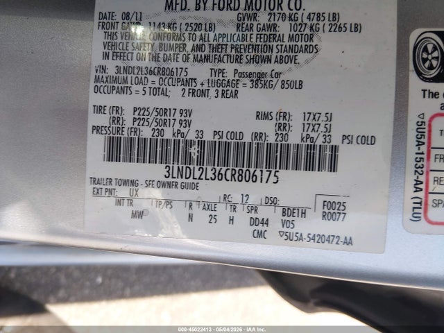Aukcja sprzedaży 2012 Lincoln Mkz Hybrid, vin: 3LNDL2L36CR806175, numer aukcji: 45022413