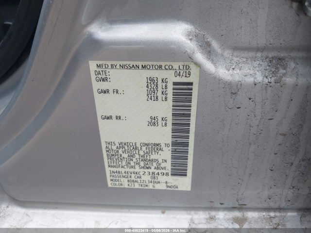 1N4BL4EV4KC238498 Nissan Altima 2.5 Sl