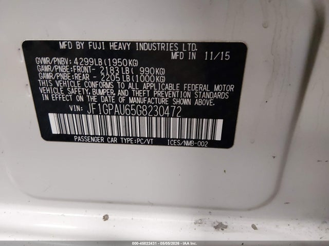 JF1GPAU65G8230472 Subaru Impreza 2.0i Sport Limited