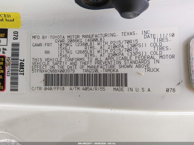 Продажа на аукционе авто 2011 Toyota Tacoma, vin: 5TFNX4CN8BX003979, номер лота: 45022471