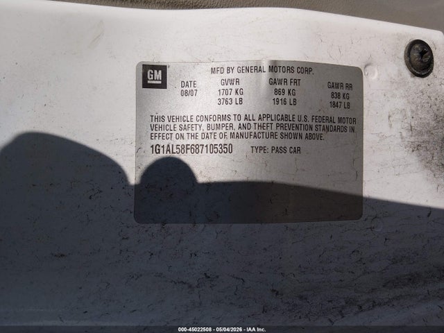 Продажа на аукционе авто 2008 Chevrolet Cobalt Lt, vin: 1G1AL58F687105350, номер лота: 45022508