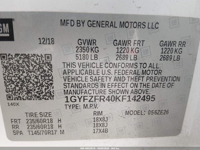 Продажа на аукционе авто 2019 Cadillac Xt4 Awd Sport, vin: 1GYFZFR40KF142495, номер лота: 45022519