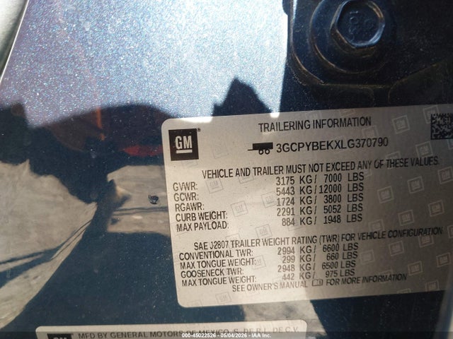45022526 :رقم المزاد ، 3GCPYBEKXLG370790 vin ، 2020 Chevrolet Silverado 1500 مزاد بيع