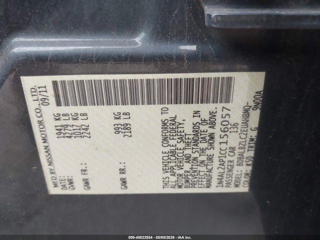 Продаж на аукціоні авто 2012 Nissan Altima 2.5 S, vin: 1N4AL2AP1CC156057, номер лоту: 45022554