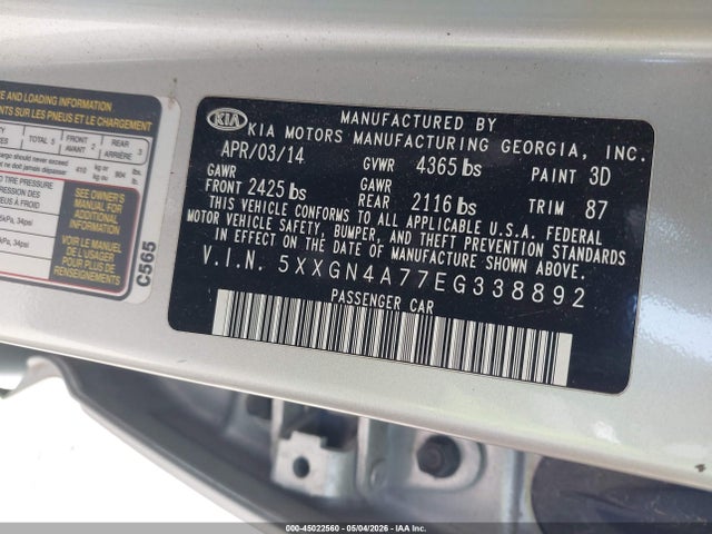 5XXGN4A77EG338892 KIA OPTIMA EX