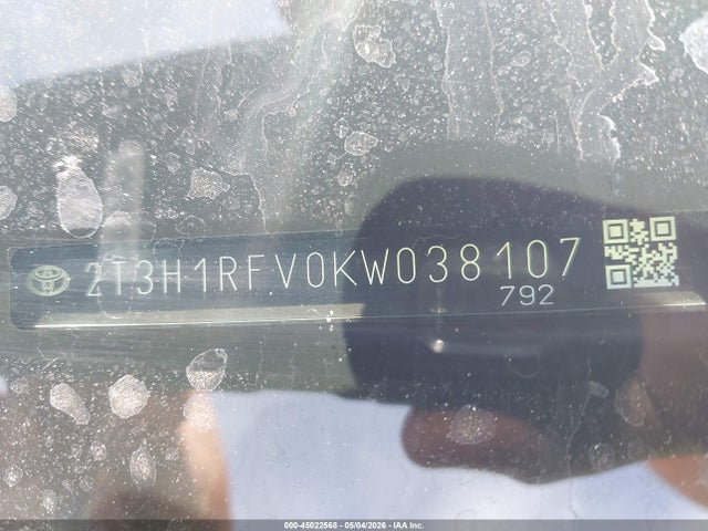 Aukcja sprzedaży 2019 Toyota Rav4 Le, vin: 2T3H1RFV0KW038107, numer aukcji: 45022568