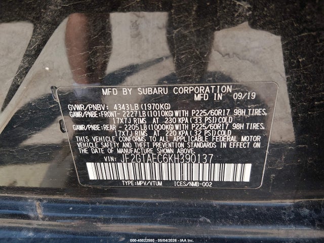 Продаж на аукціоні авто 2019 Subaru Crosstrek 2.0i Premium, vin: JF2GTAEC6KH390137, номер лоту: 45022580