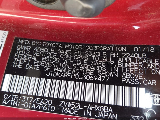 Продаж на аукціоні авто 2018 Toyota Prius Prime Advanced, vin: JTDKARFP0J3069477, номер лоту: 45022585