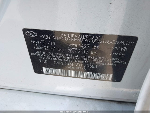 Продажа на аукционе авто 2015 Hyundai Sonata Se, vin: 5NPE24AF5FH139563, номер лота: 45022586