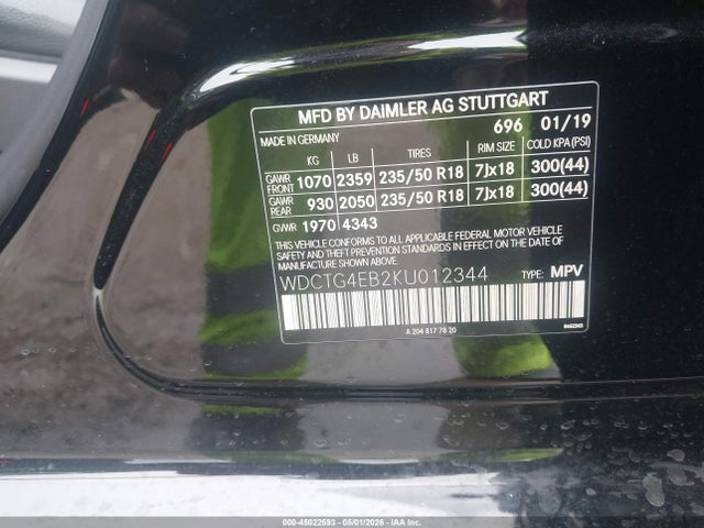 2019 Mercedes-benz Gla 250 მანქანა იყიდება აუქციონზე, vin: WDCTG4EB2KU012344, აუქციონის ნომერი: 45022593