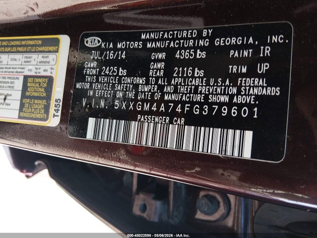 Продаж на аукціоні авто 2015 Kia Optima Lx, vin: 5XXGM4A74FG379601, номер лоту: 45022598