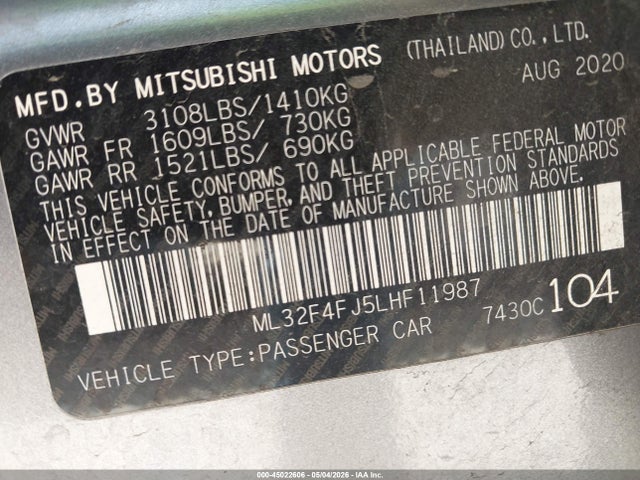 Mitsubishi Mirage G4 Le/se 2020 ML32F4FJ5LHF11987 Image 9