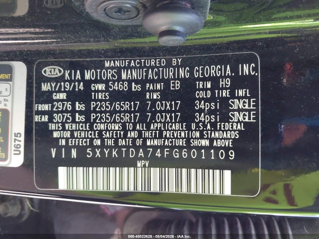 KIA Sorento Lx V6 2015 5XYKTDA74FG601109 Image 9