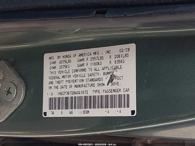 Продаж на аукціоні авто 2008 Honda Accord 3.5 Ex, vin: 1HGCP36728A041672, номер лоту: 45022631
