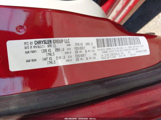 2012 Chrysler Town & Country Touring-l მანქანა იყიდება აუქციონზე, vin: 2C4RC1CG8CR346210, აუქციონის ნომერი: 45022638