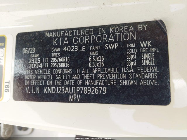 2023 Kia Soul Lx მანქანა იყიდება აუქციონზე, vin: KNDJ23AU1P7892679, აუქციონის ნომერი: 45022669
