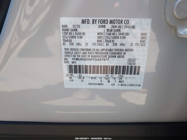 Продаж на аукціоні авто 2026 Ford Explorer Active, vin: 1FMUK8DH0TGA57977, номер лоту: 45022671