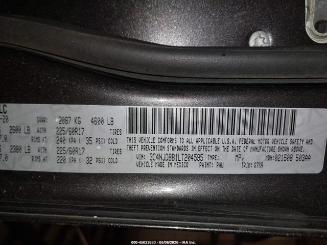 Продажа на аукционе авто 2020 Jeep Compass Latitude 4x4, vin: 3C4NJDBB1LT204595, номер лота: 45022683