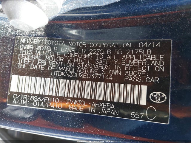 Продаж на аукціоні авто 2014 Toyota Prius Two, vin: JTDKN3DUXE0377144, номер лоту: 45022724