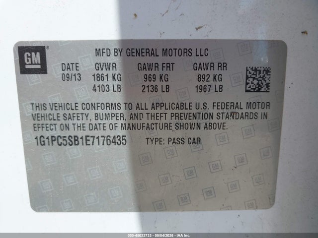 Продаж на аукціоні авто 2014 Chevrolet Cruze 1lt Auto, vin: 1G1PC5SB1E7176435, номер лоту: 45022733