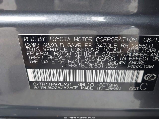 Продаж на аукціоні авто 2013 Lexus Gs 350, vin: JTHBE1BL3D5014537, номер лоту: 45022734