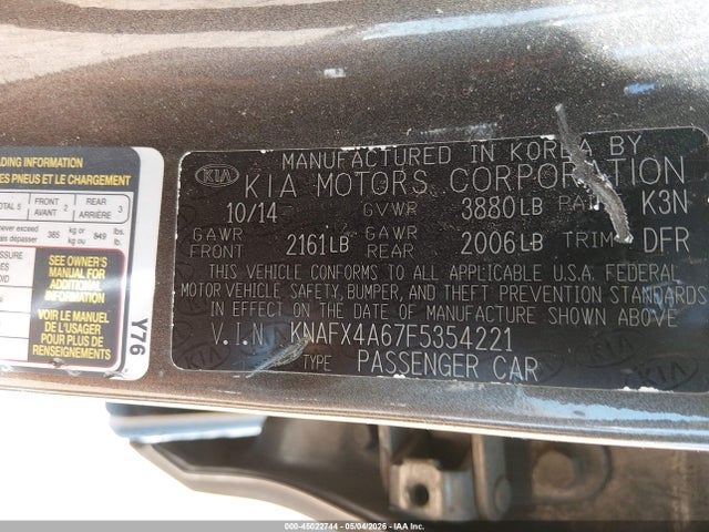 Aukcja sprzedaży 2015 Kia Forte Lx, vin: KNAFX4A67F5354221, numer aukcji: 45022744