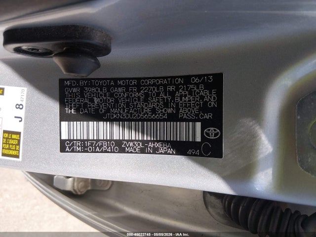 2013 Toyota Prius Two მანქანა იყიდება აუქციონზე, vin: JTDKN3DU2D5656654, აუქციონის ნომერი: 45022745