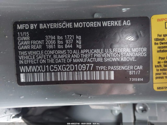 Aukcja sprzedaży 2016 Mini Hardtop Cooper, vin: WMWXU1C5XG2D10977, numer aukcji: 45022748