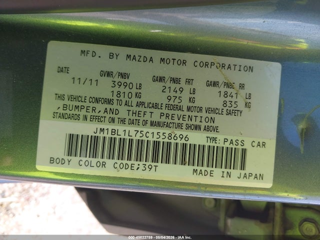 Продаж на аукціоні авто 2012 Mazda Mazda3 I Touring, vin: JM1BL1L75C1558696, номер лоту: 45022759