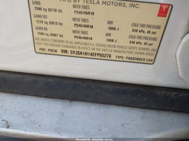 Tesla Model S P85 2014 5YJSA1H14EFP65276 Image 9