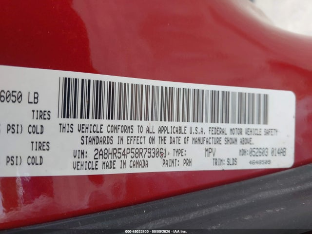 Aukcja sprzedaży 2008 Chrysler Town & Country Touring, vin: 2A8HR54P58R793061, numer aukcji: 45022800