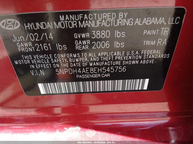 5NPDH4AE8EH545756 Hyundai ELANTRA SE