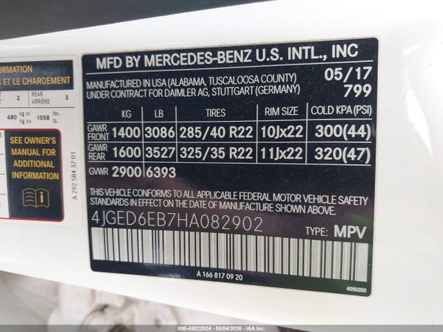 45022824 :رقم المزاد ، 4JGED6EB7HA082902 vin ، 2017 Mercedes-benz Amg Gle 43 Coupe 4matic مزاد بيع