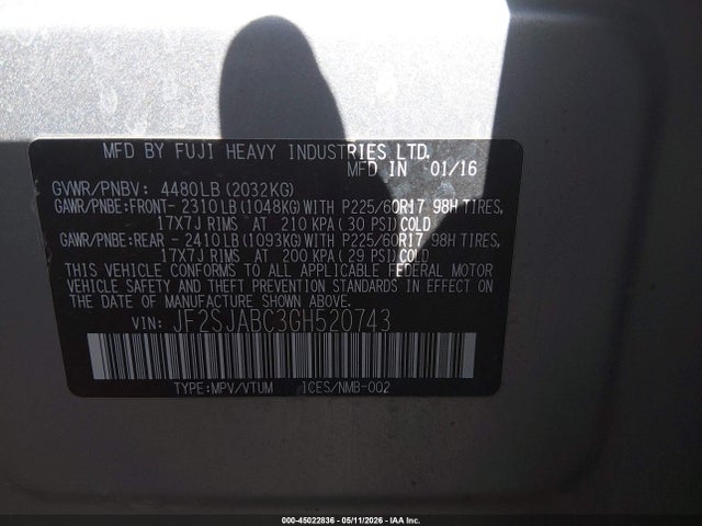 Subaru Forester 2.5i 2016 JF2SJABC3GH520743 Image 9