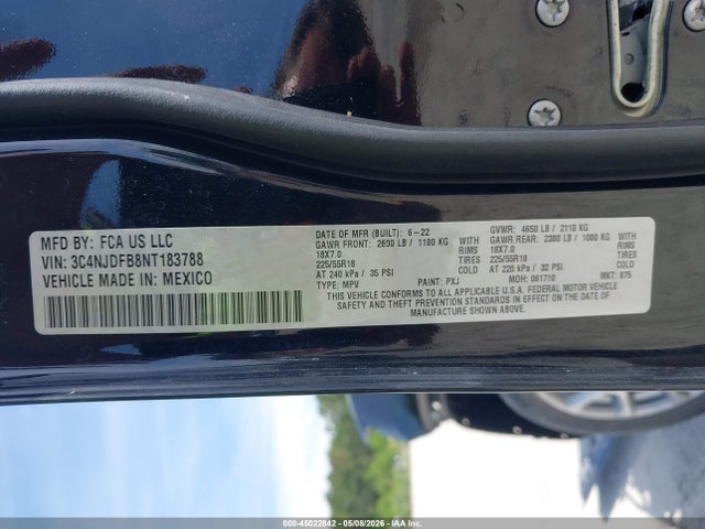 45022842 :رقم المزاد ، 3C4NJDFB8NT183788 vin ، 2022 Jeep Compass Latitude Lux 4x4 مزاد بيع